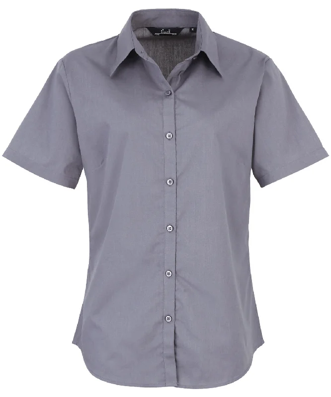 Steel* - Women's short sleeve poplin blouse Satin Long Blouse