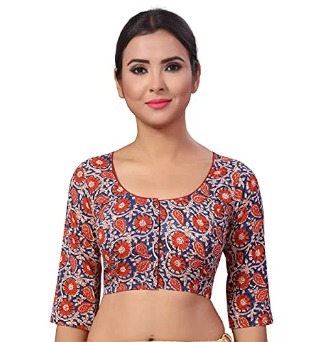 Studio Shringaar Women's Pure Cotton Readymade Kalamkari Printed Saree Blouse with 3/4 Sleeves (Multi-Colour, 48) Vintage Polka Blouse Studio Shringaar Women's Pure Cotton Readymade Kalamkari Printed Saree Blouse with 3/4 Sleeves (Multi-Colour, 48) Vintage Polka Blouse