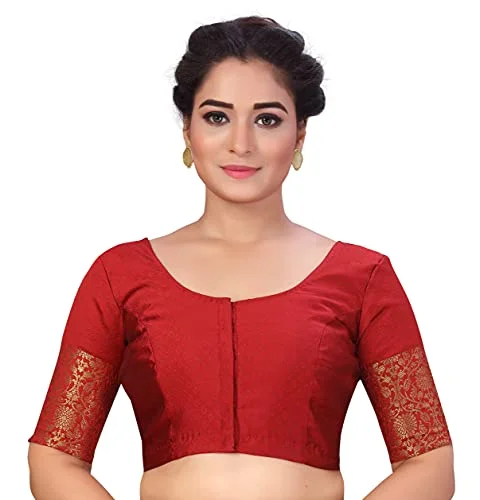 Studio Shringaar Women's Readymade Brocade Saree Blouse with Kanjivaram Border Elbow Length Sleeves(Maroon, 38) Peter Pan Collar Blouse Studio Shringaar Women's Readymade Brocade Saree Blouse with Kanjivaram Border Elbow Length Sleeves(Maroon, 38) Peter Pan Collar Blouse