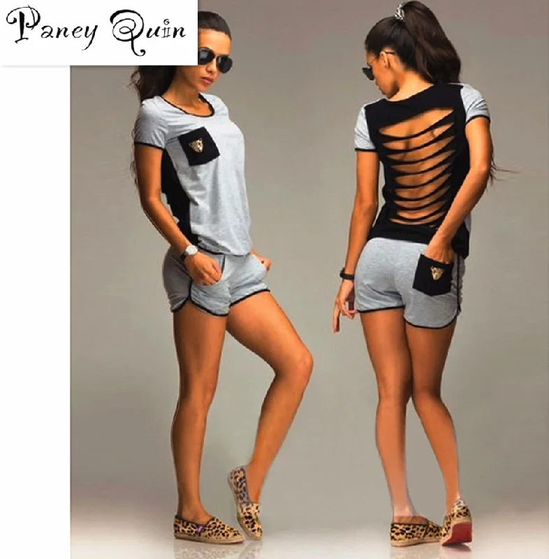 summer fashion leisure women set back Short-sleeved blouse + shorts Soft Pastel Blouse summer fashion leisure women set back Short-sleeved blouse + shorts Soft Pastel Blouse