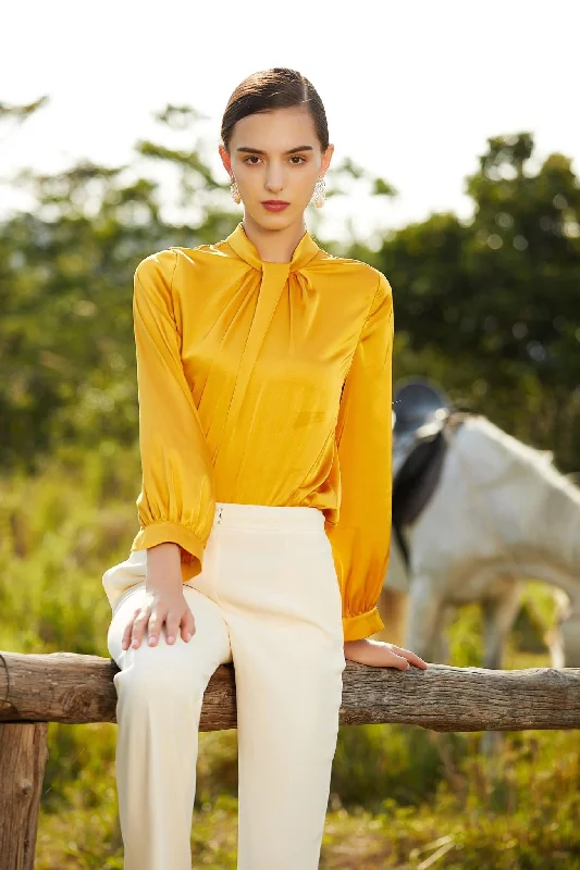 Sun-Kissed Gold Satin Blouse Classic Minimalist Blouse