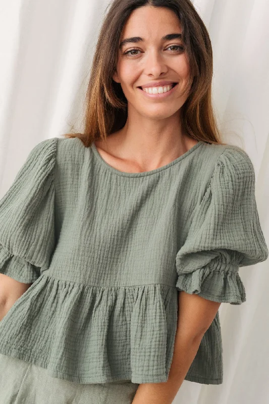 Vasilyevsky Blouse Sage Green Soft Satin Blouse