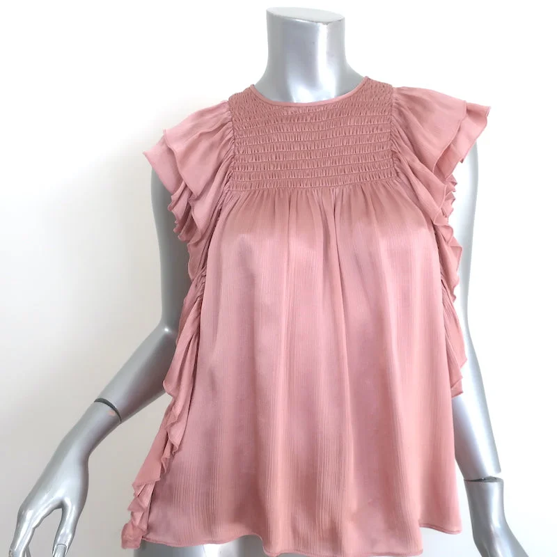 Ulla Johnson Winnie Smocked Top Rose Satin Size 0 Flutter Sleeve Blouse Playful Puff Blouse Ulla Johnson Winnie Smocked Top Rose Satin Size 0 Flutter Sleeve Blouse Playful Puff Blouse