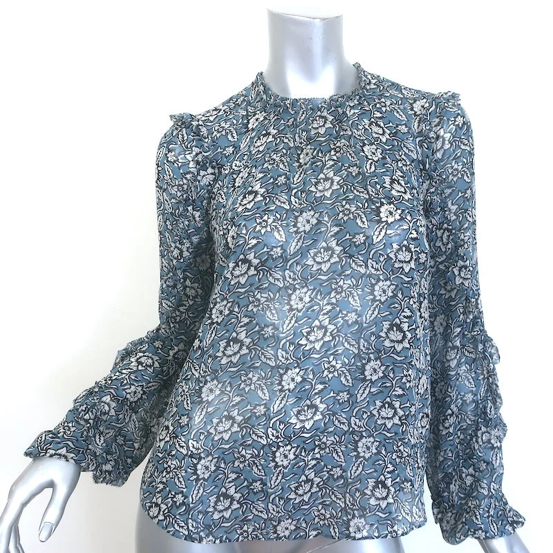 Veronica Beard Carolina Blouse Blue Floral Print Silk Size 2 Ruffle Sleeve Top Feminine Puff Blouse Veronica Beard Carolina Blouse Blue Floral Print Silk Size 2 Ruffle Sleeve Top Feminine Puff Blouse