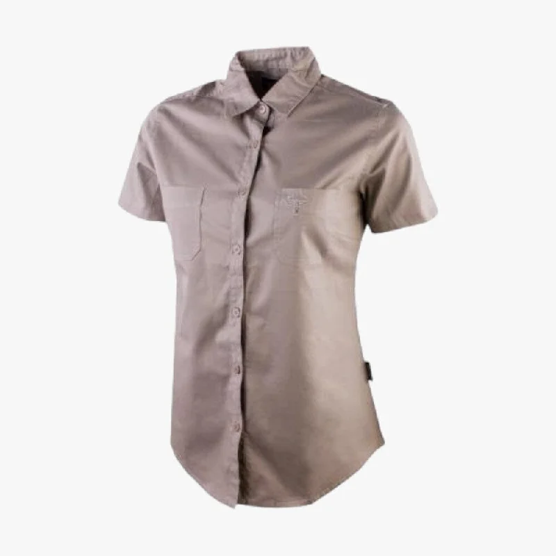 Wildebees Ladies Plain Pocket Blouse Stone Sheer Sleeve Blouse