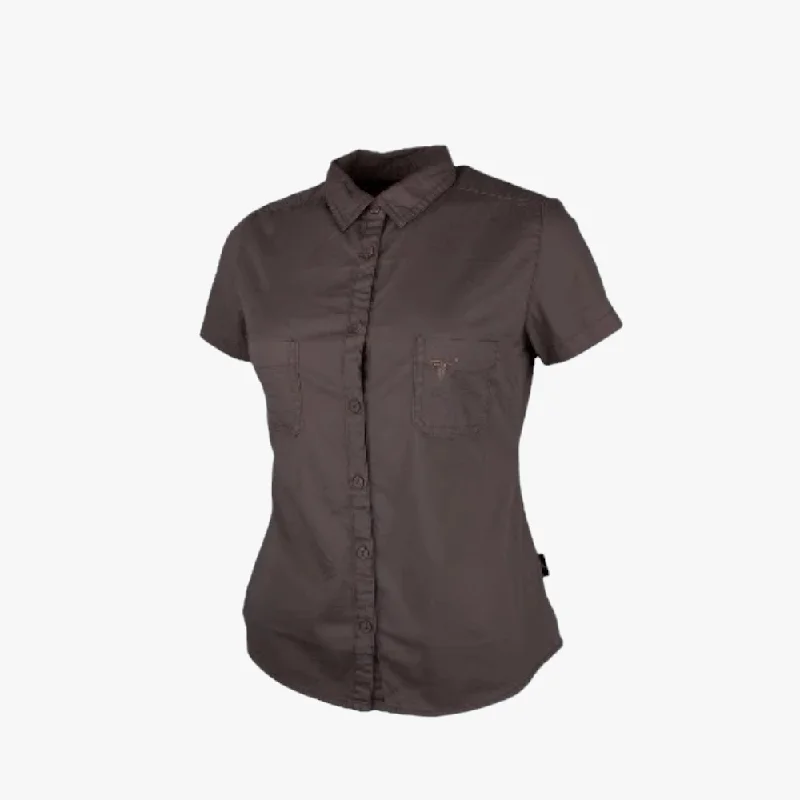 Wildebees Ladies Plain Pocket Blouse Taupe Collared Satin Blouse