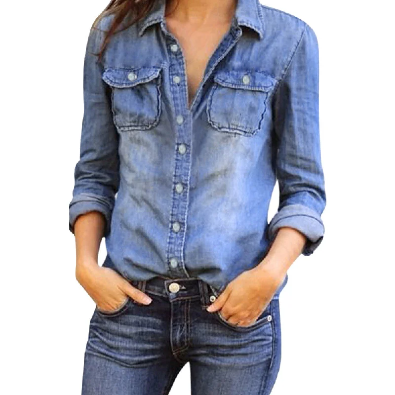 Women Blouse Women Casual Blue Jean Chic Sleeveless Blouse