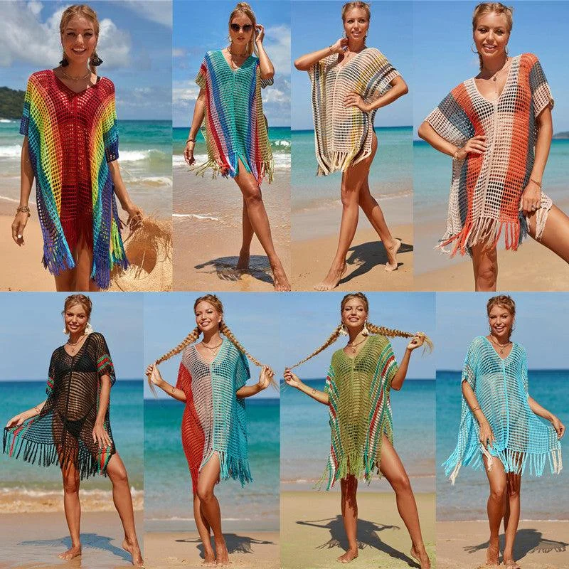 Women's Knitted Colorful Striped Beach Blouse Relaxed Fit Blouse