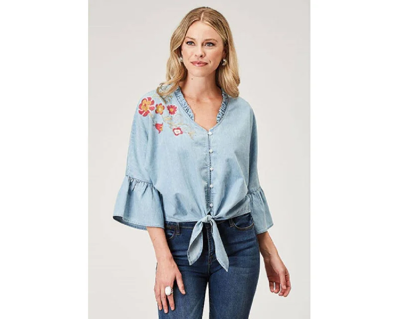 Women's Roper Floral Cotton Denim Blouse - CLEARANCE Boho Printed Blouse