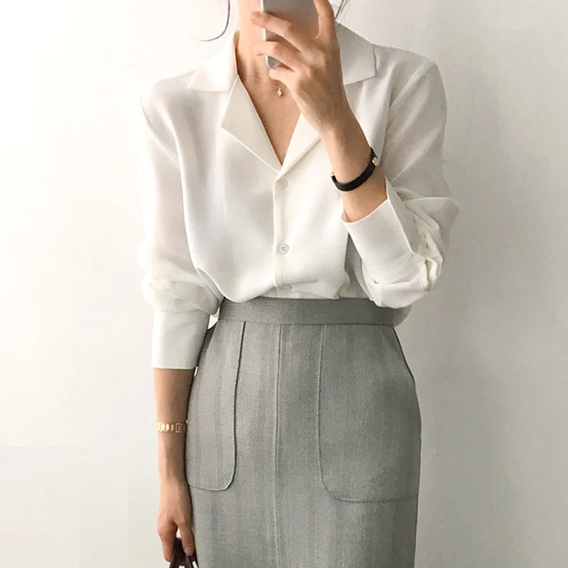 womens tops and blouses solid white chiffon blouse Side Tie Blouse