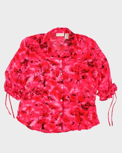 Y2k 00s Caviar Ruffle Sleeve Blouse - M Mandarin Collar Blouse