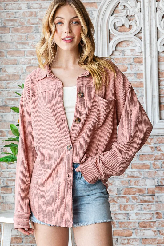 Reborn J Button Up Long Sleeve Shacket Vintage Polka Blouse