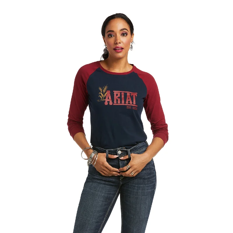 10038062 Ariat Women's REAL Graphic LS Tee Dark Sapphire Casual Formal Business