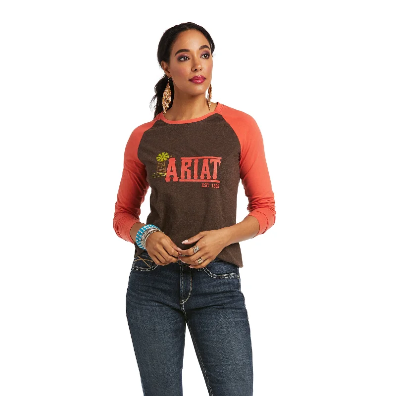 10038063 Ariat Women's REAL Graphic LS Tee Chocovine heather Plaid T-Shirt Polka Dot Checkered