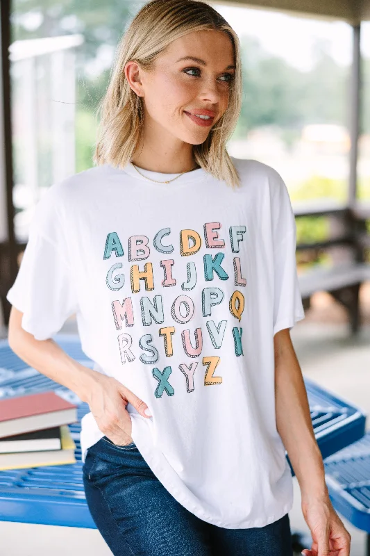 ABC's White Graphic Tee Collared Crew Neck Turtle Neck