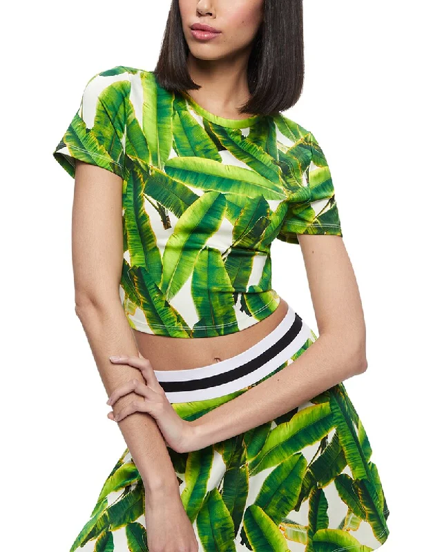alice + olivia Cindy Classic Cropped T-Shirt Striped Floral Plaid