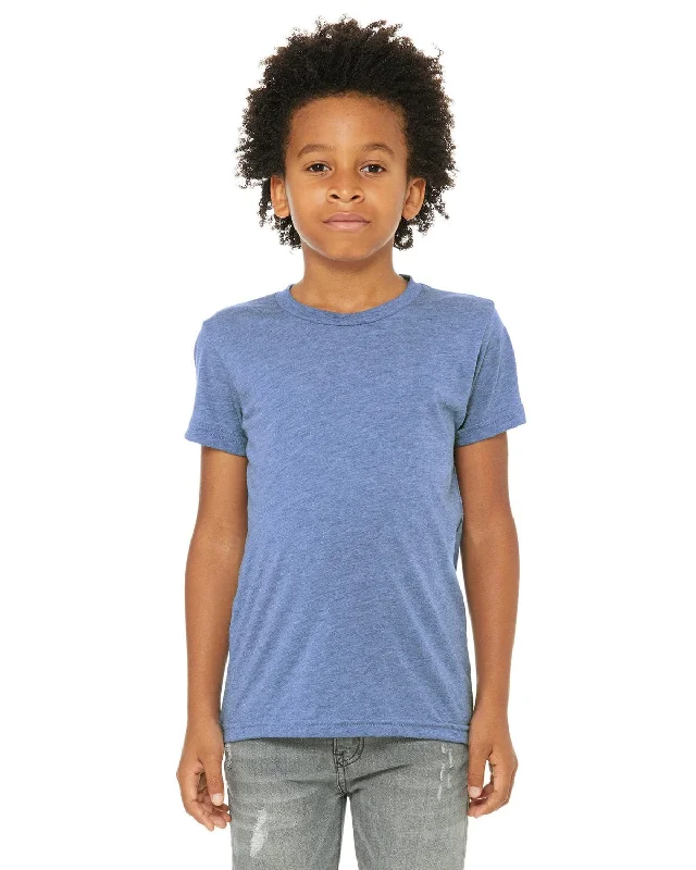 Bella+Canvas Youth Triblend Short Sleeve T-Shirt | Blue Triblend Zippered Front Buttoned Front Snap Front Bella+Canvas Youth Triblend Short Sleeve T-Shirt | Blue Triblend Zippered Front Buttoned Front Snap Front
