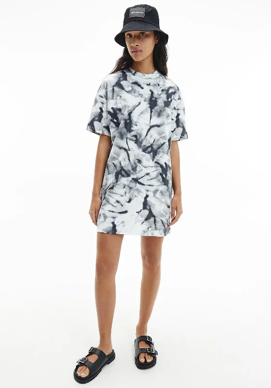 Calvin Klein Marble T-Shirt Dress, Grey Ribbed Striped Patterned