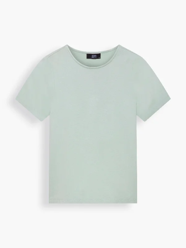 Modern Cut T-shirt in Mint Green Denim Fabric Leather Fabric Suede Fabric