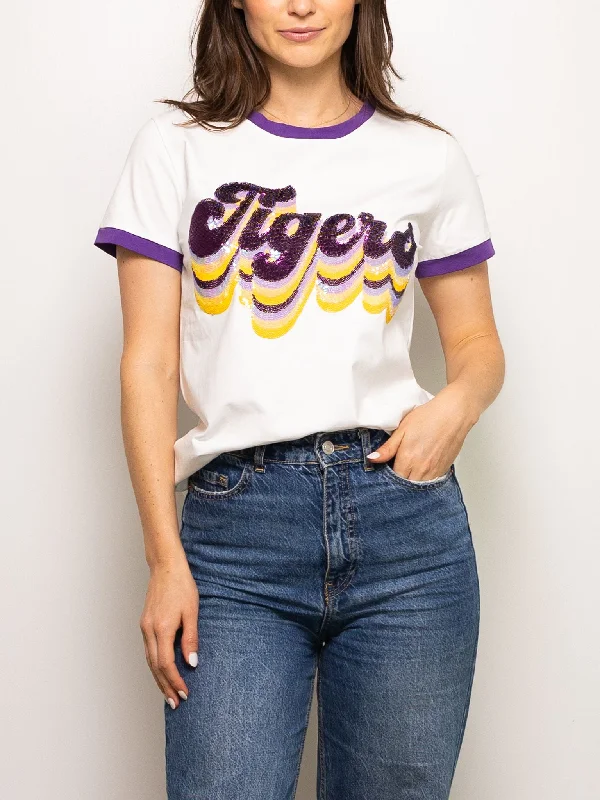 Retro Tigers Tee- LSU Print Jacquard Patchwork