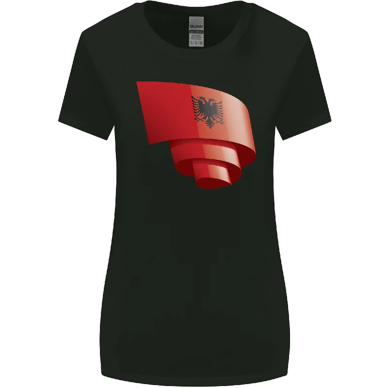 Curled Albania Flag Albanian Day Football Womens Wider Cut T-Shirt Mesh Canvas Denim