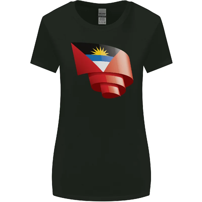 Curled Antigua and Barbuda Flag Day Football Womens Wider Cut T-Shirt Casual Formal Business Curled Antigua and Barbuda Flag Day Football Womens Wider Cut T-Shirt Casual Formal Business