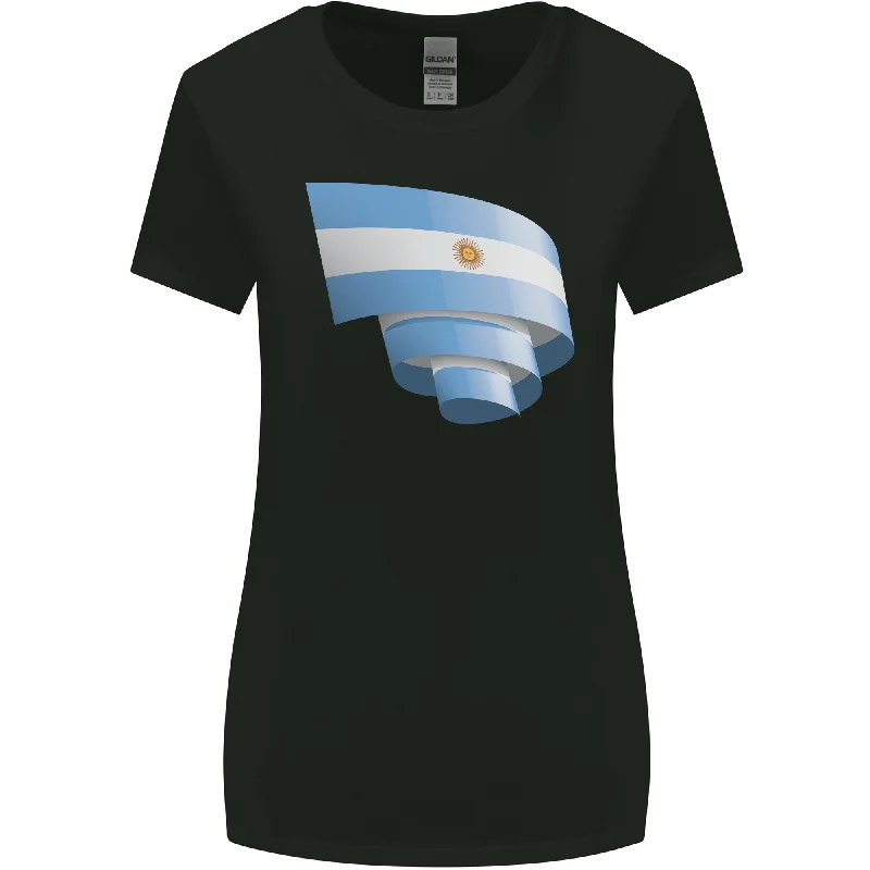 Curled Argentina Flag Argentinian Day Football Womens Wider Cut T-Shirt Graphic Embroidered Appliqued Curled Argentina Flag Argentinian Day Football Womens Wider Cut T-Shirt Graphic Embroidered Appliqued