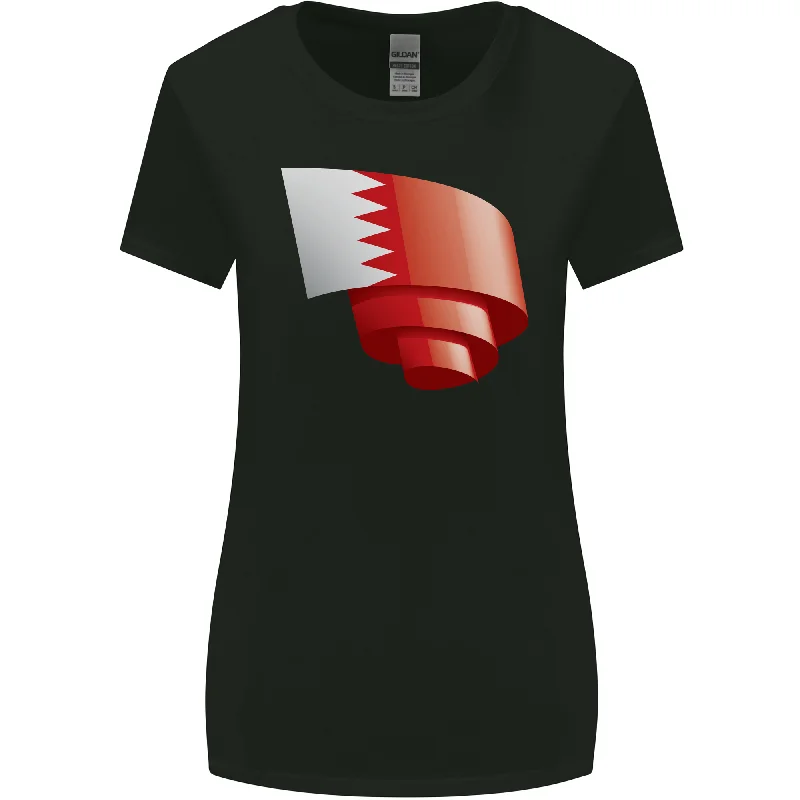 Curled Bahrain Flag Bahraini Day Football Womens Wider Cut T-Shirt Solid Print Embellished Curled Bahrain Flag Bahraini Day Football Womens Wider Cut T-Shirt Solid Print Embellished