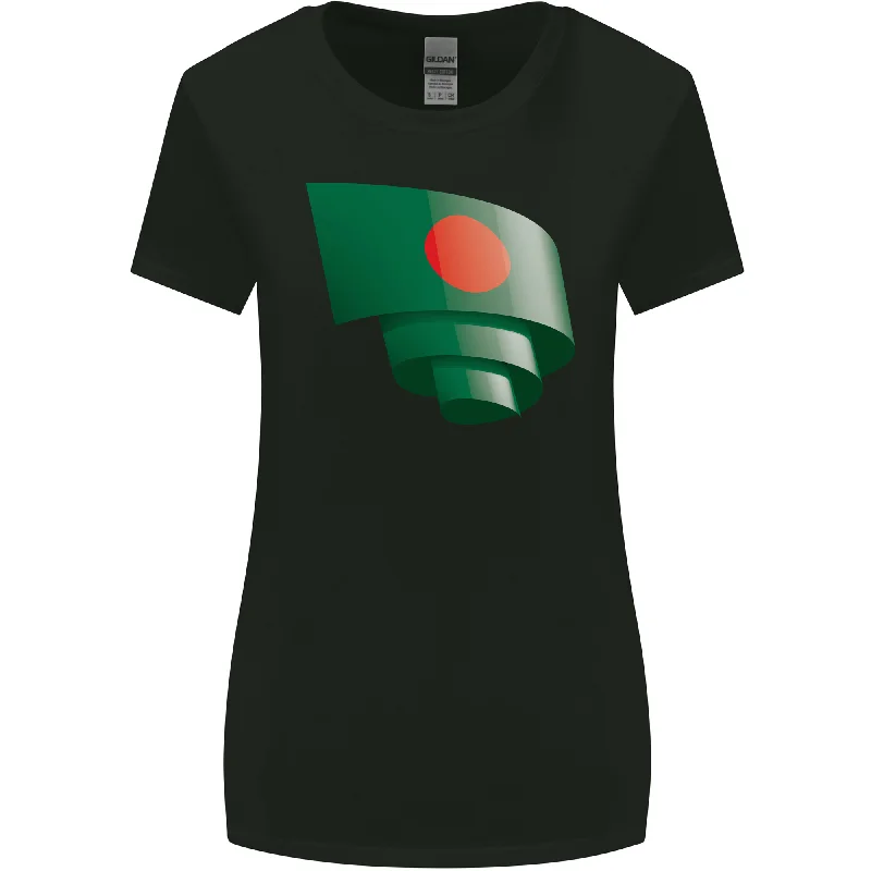 Curled Bangladesh Flag Bangladeshi Day Football Womens Wider Cut T-Shirt Hooded Caped Shawl Collar Curled Bangladesh Flag Bangladeshi Day Football Womens Wider Cut T-Shirt Hooded Caped Shawl Collar