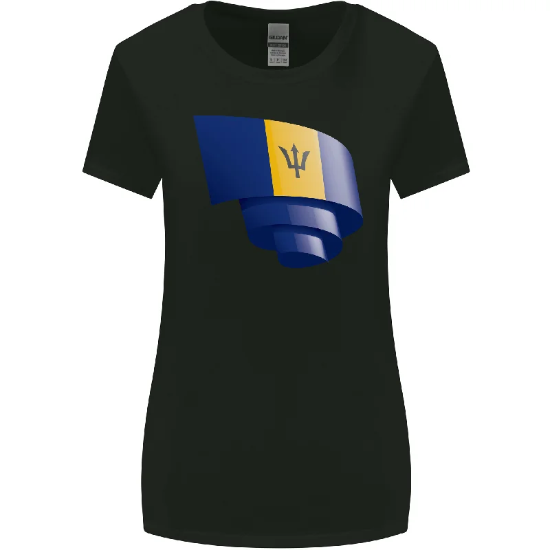 Curled Barbados Flag Barbadians Day Football Womens Wider Cut T-Shirt Casual Formal Business
