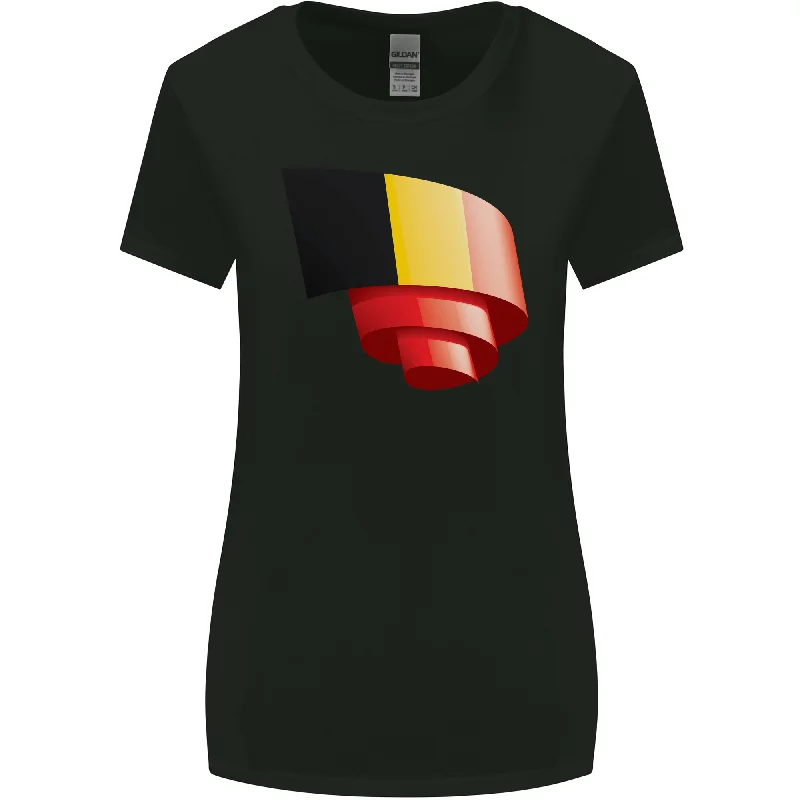 Curled Belgium Flag Belgian Day Football Womens Wider Cut T-Shirt Hooded Caped Shawl Collar Curled Belgium Flag Belgian Day Football Womens Wider Cut T-Shirt Hooded Caped Shawl Collar