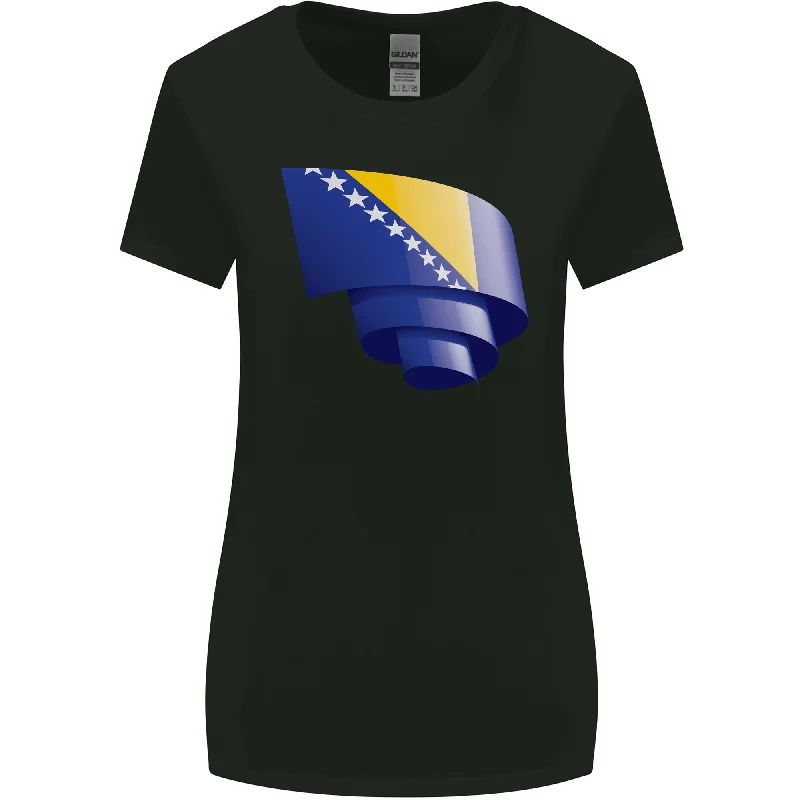 Curled Bosnia and Herzegovina Flag Day Football Womens Wider Cut T-Shirt Chenille Blend Fleece Blend Nylon Blend