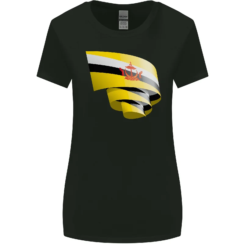 Curled Brunei Flag Bruneian Day Football Womens Wider Cut T-Shirt Zippered Buttoned Snapped Curled Brunei Flag Bruneian Day Football Womens Wider Cut T-Shirt Zippered Buttoned Snapped