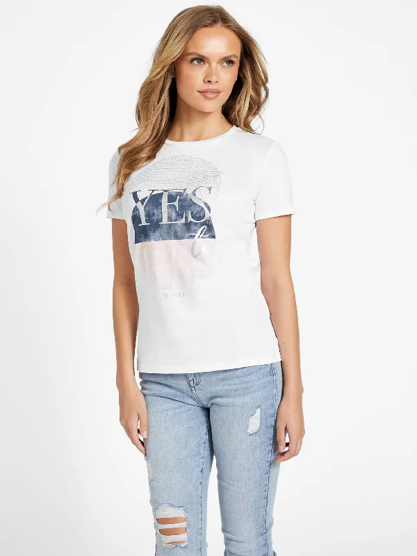 Eco Life Rhinestone Tee Collared T-Shirt Boat Neck A-Line