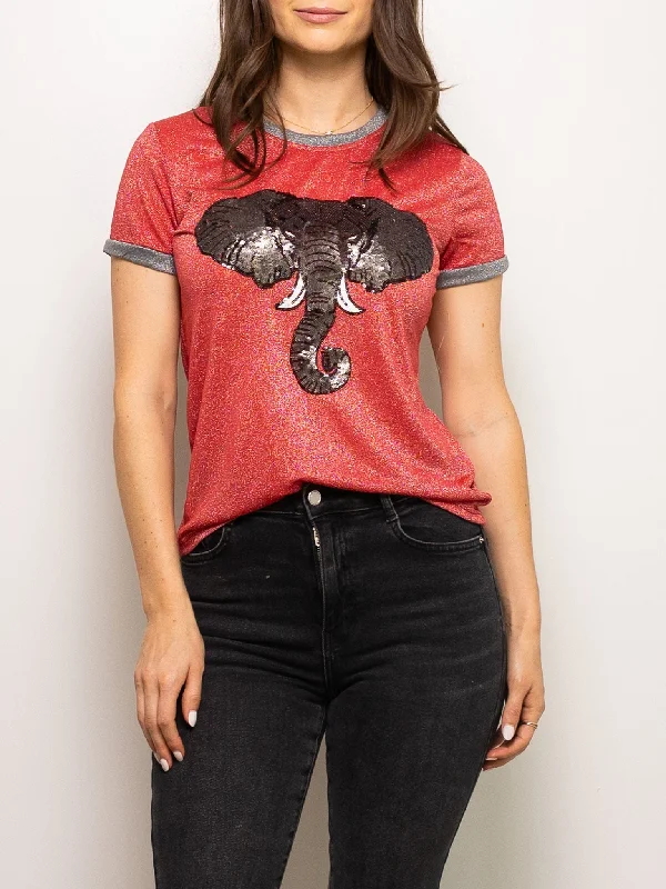 Glitter Elephant Tee Welt Pockets Slit Pockets