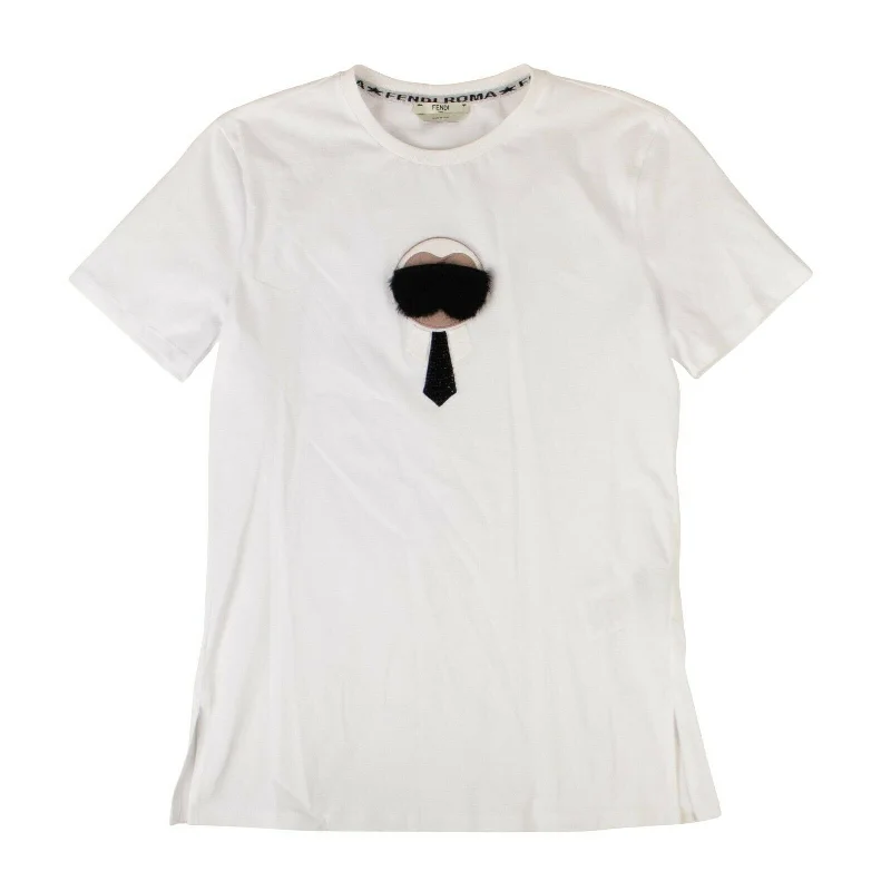 FENDI x KARL LAGERFELD Cotton 'Karl Monster' T-Shirt - White Lace Blend Ribbed Blend Corduroy Blend FENDI x KARL LAGERFELD Cotton 'Karl Monster' T-Shirt - White Lace Blend Ribbed Blend Corduroy Blend