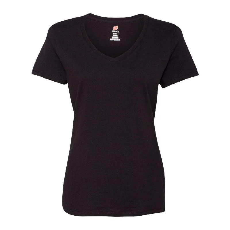 Hanes Perfect-T Womens V-Neck T-Shirt Asymmetrical Pockets Print