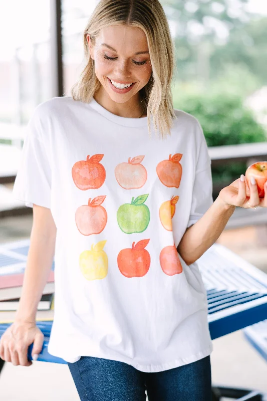 Have An Apple White Graphic Tee Zippered Front Buttoned Front Snap Front