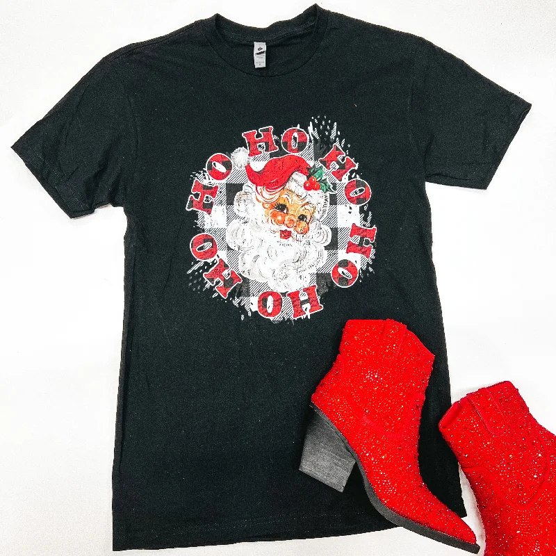 Ho Ho Ho Santa Short Sleeve Graphic Tee in Black Chenille Fabric Brocade Fabric Lace Fabric Ho Ho Ho Santa Short Sleeve Graphic Tee in Black Chenille Fabric Brocade Fabric Lace Fabric