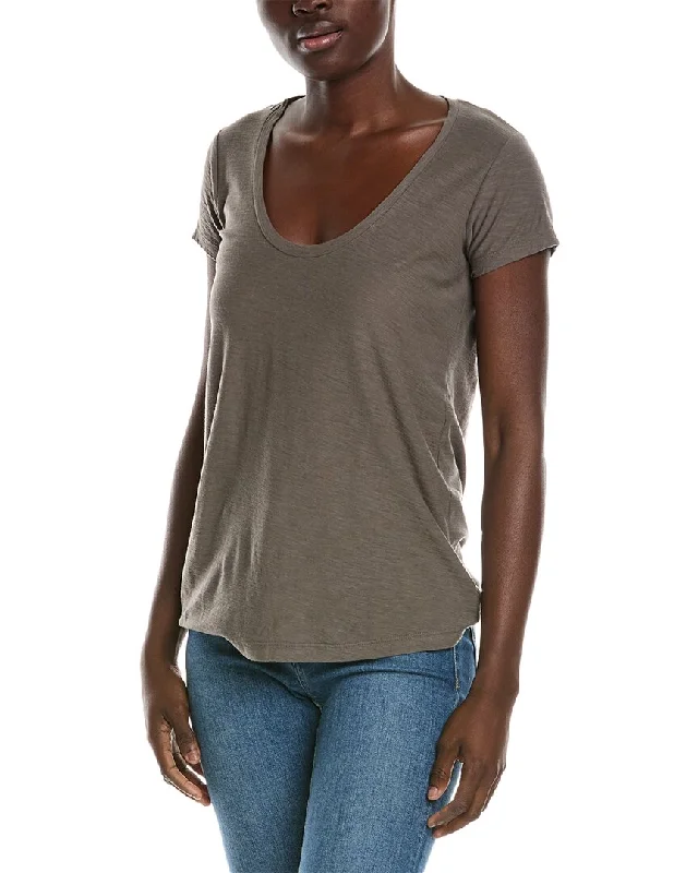 James Perse Solid T-Shirt Mesh Blend Leather Blend Suede Blend