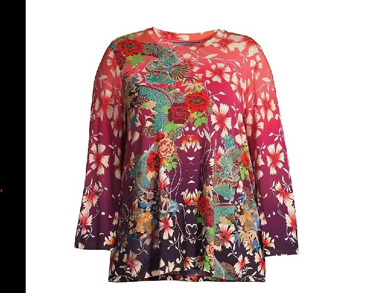 Johnny Was Adalena Kimono Sleeve Tee Multi Long Sleeve T-Shirt Fleece Nylon Spandex