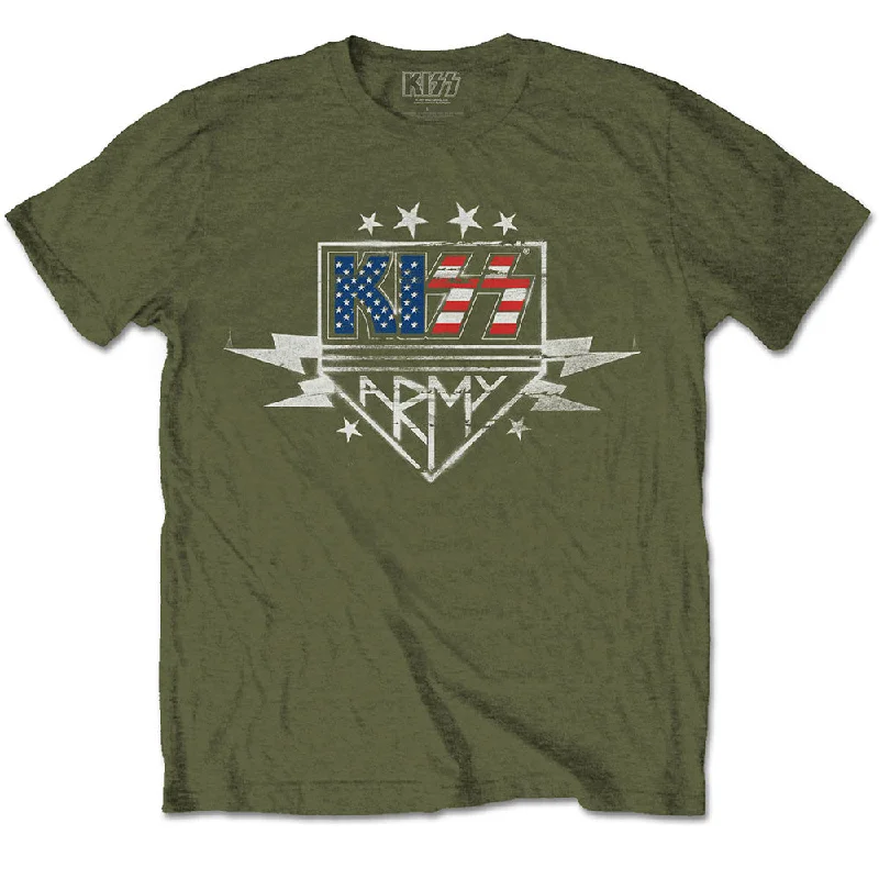 KISS | Official Band T-Shirt | Army Lightning Mesh Canvas Denim