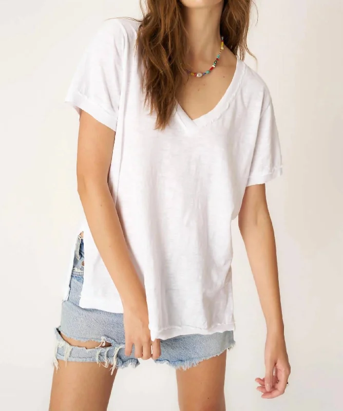 Knockout V Neck Tee White Anti-Shrink Durable Soft