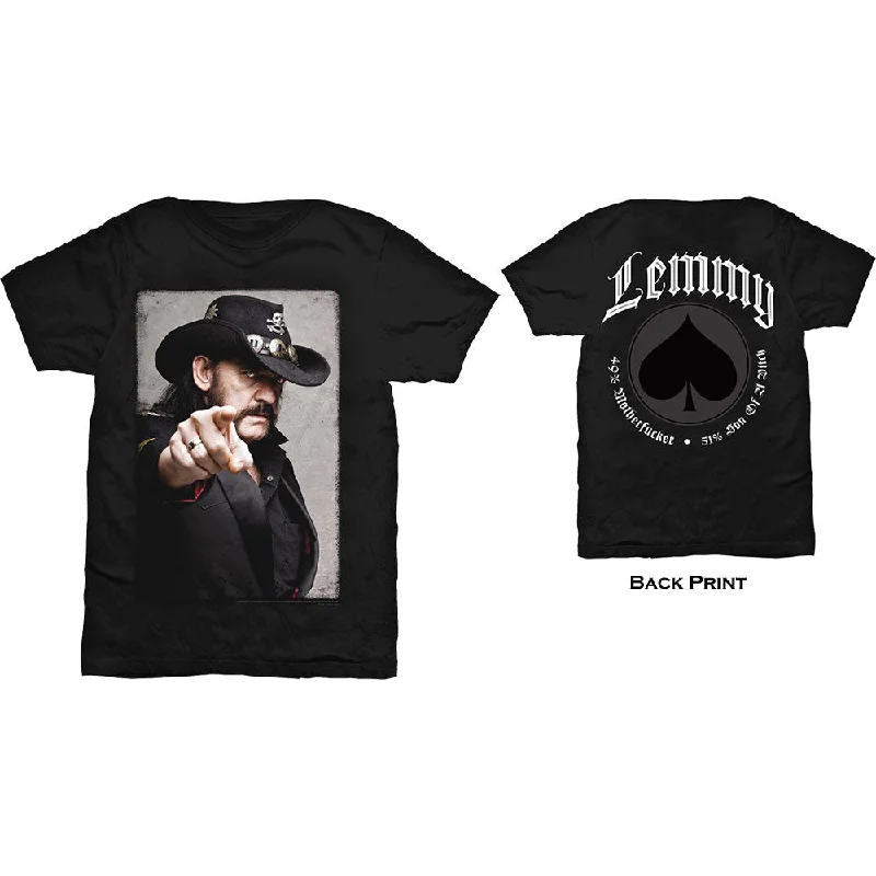 Lemmy | Official Band T-Shirt | Pointing Photo (Back Print) Mesh Canvas Denim