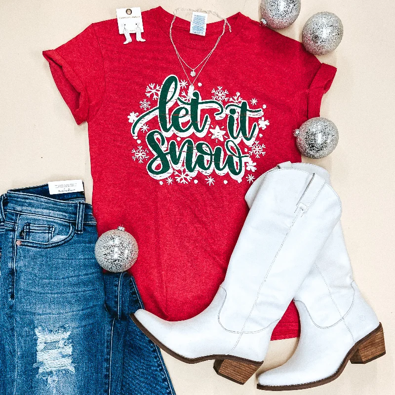 Last Chance Size Small & 2XL | Let It Snow Short Sleeve Graphic Tee in Heather Red Knit Fabric Woven Fabric Fleece Fabric Last Chance Size Small & 2XL | Let It Snow Short Sleeve Graphic Tee in Heather Red Knit Fabric Woven Fabric Fleece Fabric