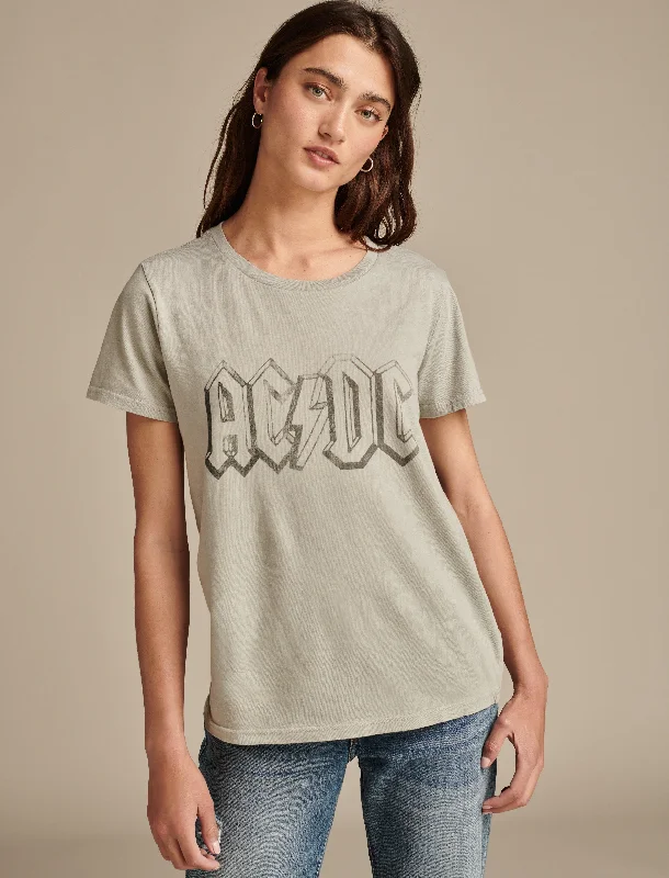 Lucky Brand Women's Acdc Crew Tee Houndstooth Herringbone Solid