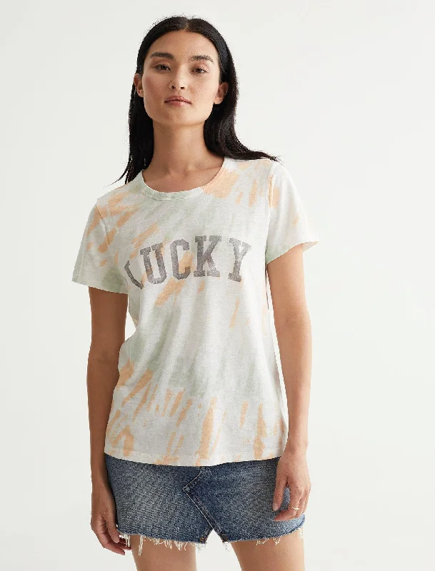 Lucky Brand Womens Lucky Font Classic Tee Mesh Canvas Denim