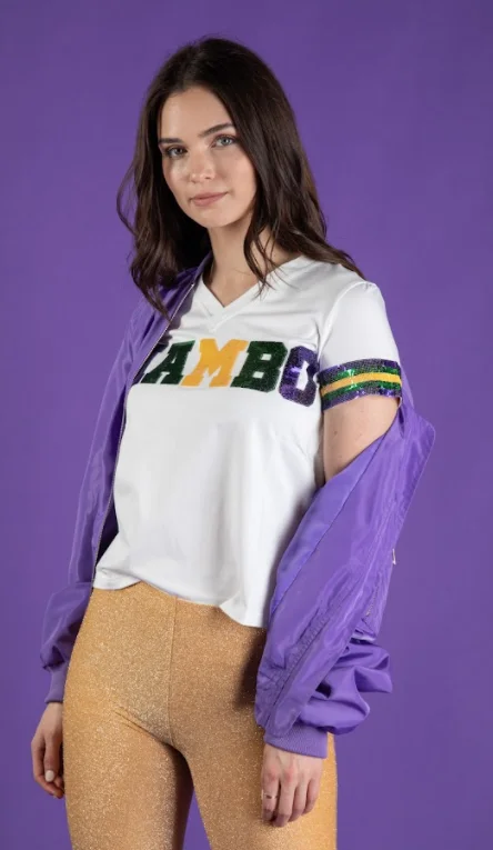 MAMBO Mardi Gras Jersey Tee Graphic T-Shirt Round Neck Polyester