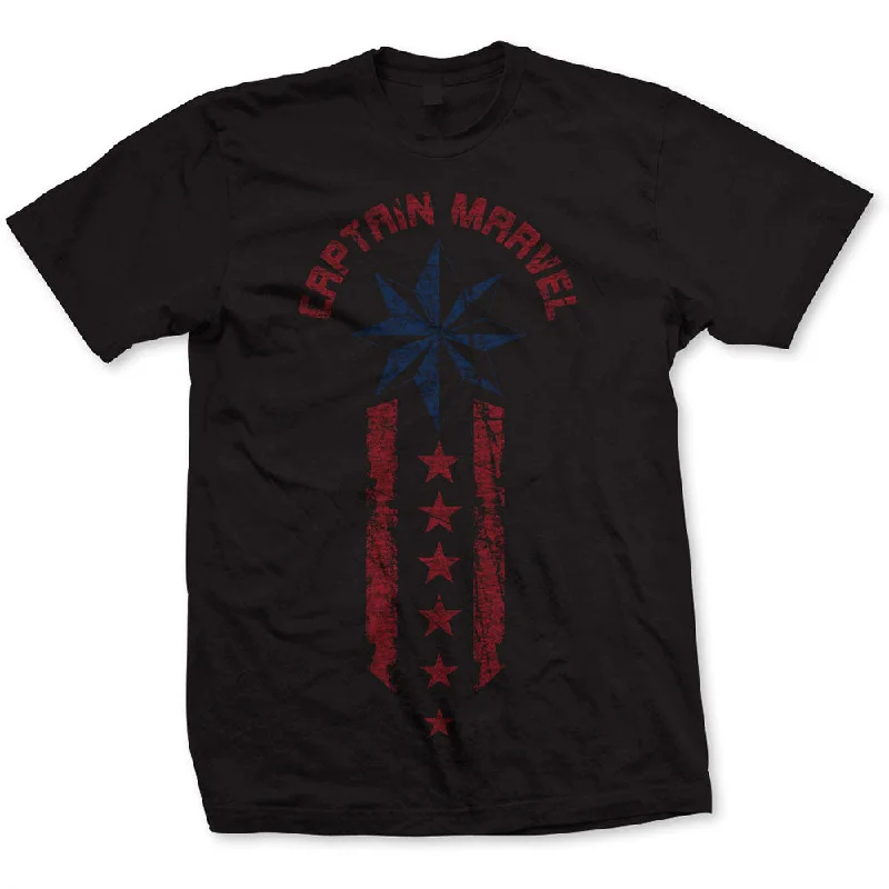 Marvel Comics | Official Band T-Shirt | Captain Marvel Star Stripe Solid Print Embellished Marvel Comics | Official Band T-Shirt | Captain Marvel Star Stripe Solid Print Embellished