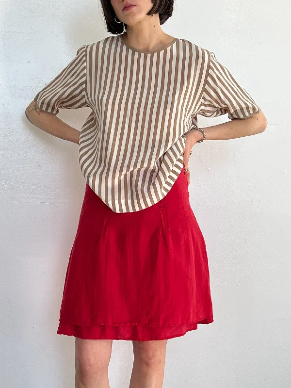 Mocha Silk Stripe Tee Zippered Front Buttoned Front Snap Front